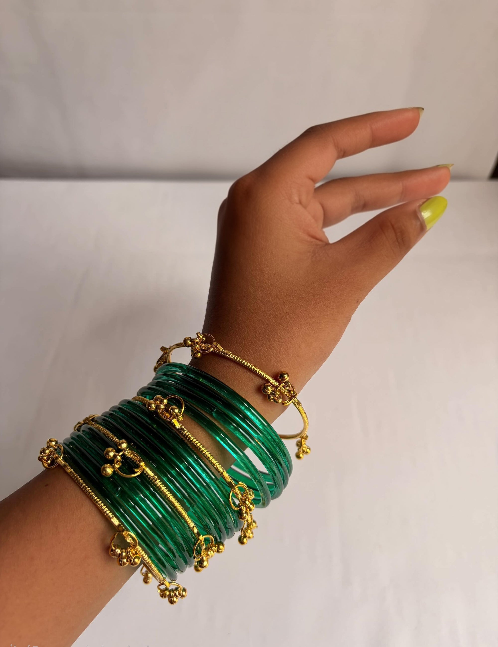 Peacock Green Jelly Bangles Set with Kashmiri Bangles
