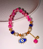 Evil Eye Charm Bracelet – Pink & Blue Beaded Edition