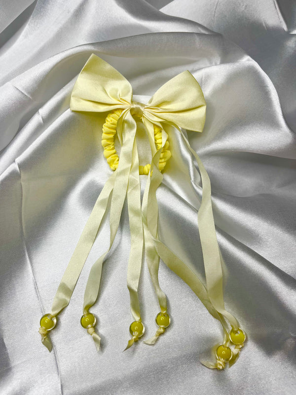 Satin Bow Scrunchie with Long Ribbon Tails & Beads