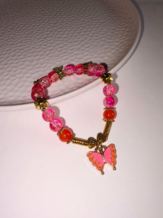 Butterfly Charm Bracelet – Pink Beaded Edition