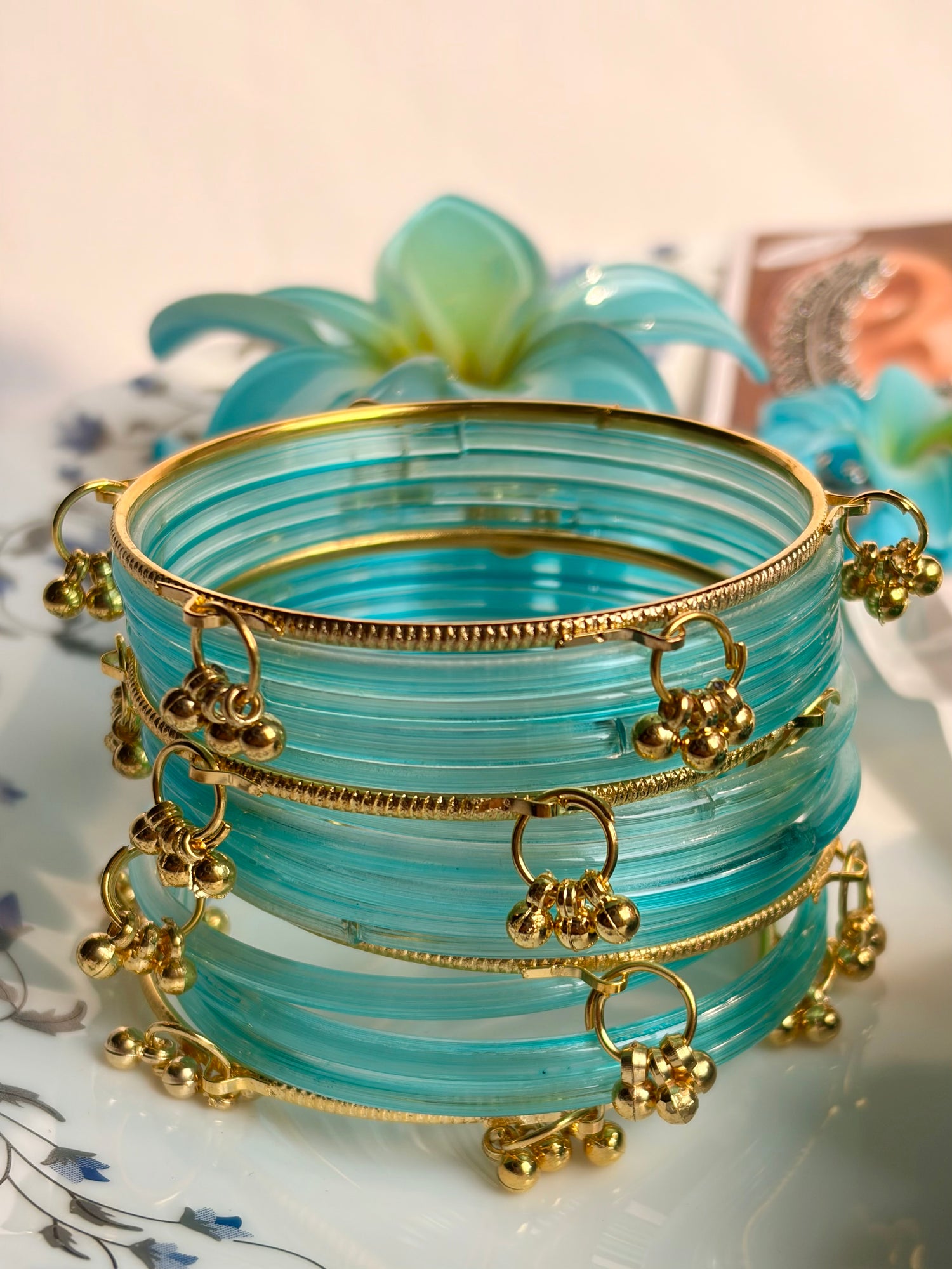Green Jelly Bangles with Kashmiri Charm Bangles