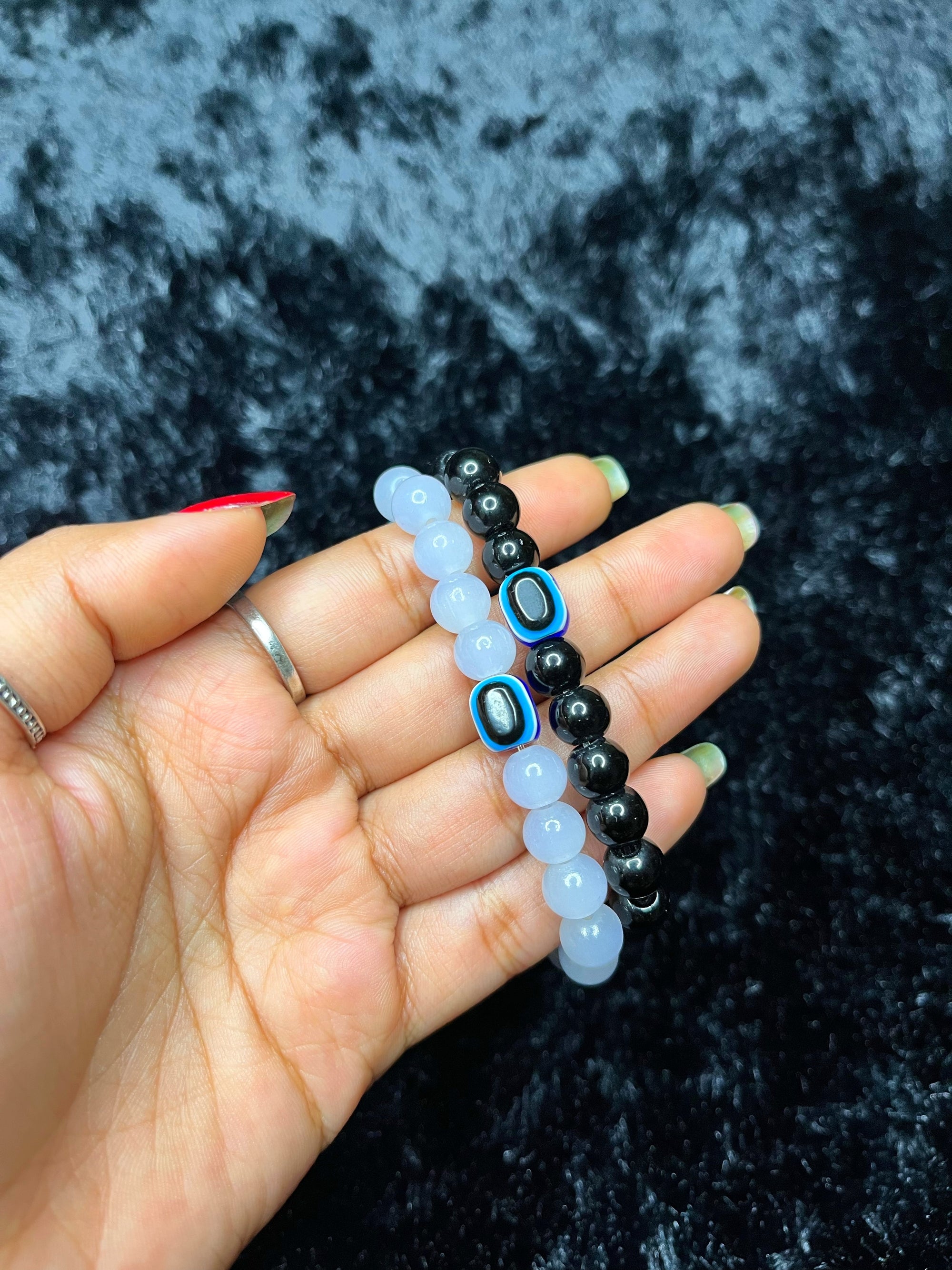 Pack of 2 @ ₹39 - Black & White Evil Eye Beaded Bracelet
