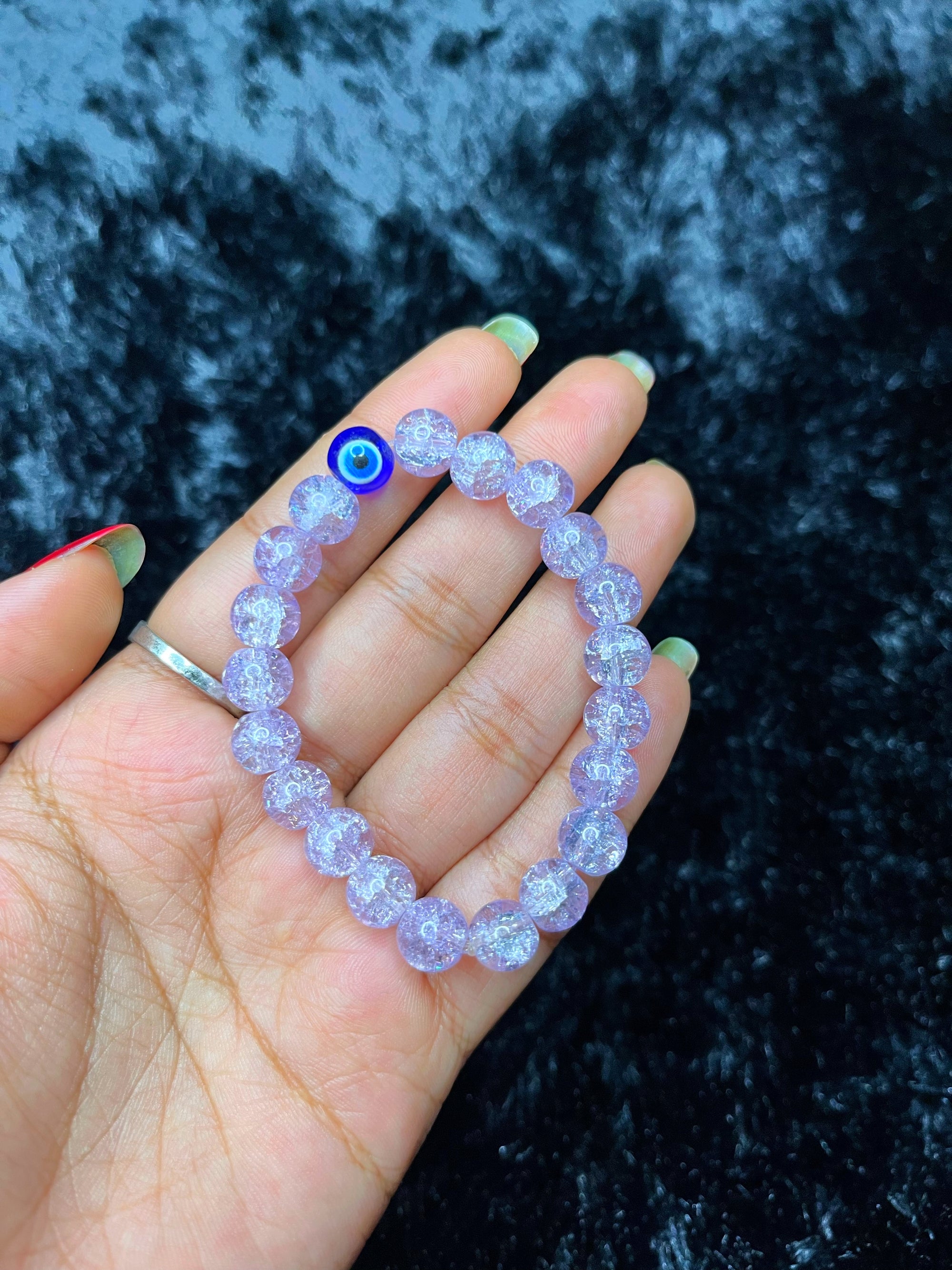Lavender Crackle Beaded Evil Eye Bracelet