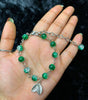 Green Crackle Beaded Leaf Charm Bracelet