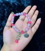 Pink Crackle Beaded Seashell Charm Bracelet