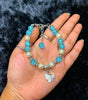 Aqua Blue Crackle Beaded Butterfly Charm Bracelet