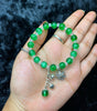 Green Crackle Beaded Flower Charm Bracelet