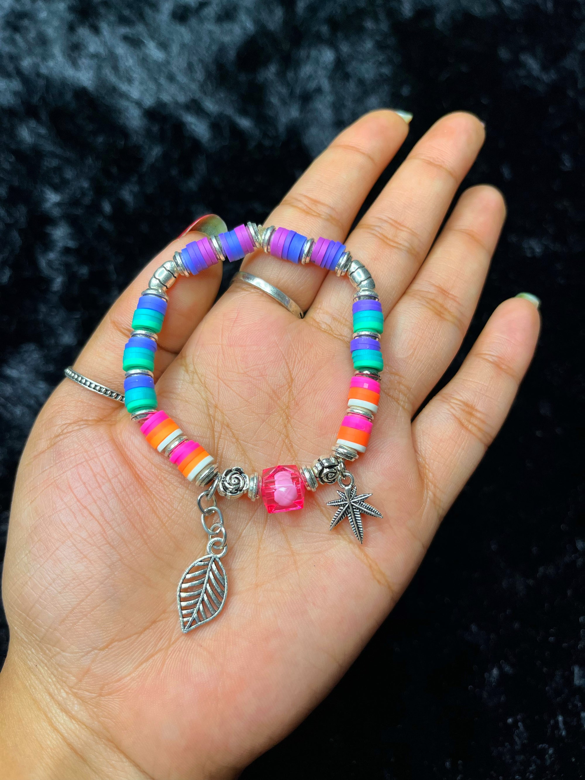 Colorful Heishi Beaded Charm Bracelet