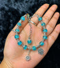 Turquoise Blue Crackle Beaded Hamsa & Sun Charm Bracelet