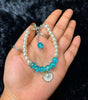 Pearl & Aqua Crackle Beaded Seashell Charm Bracelet