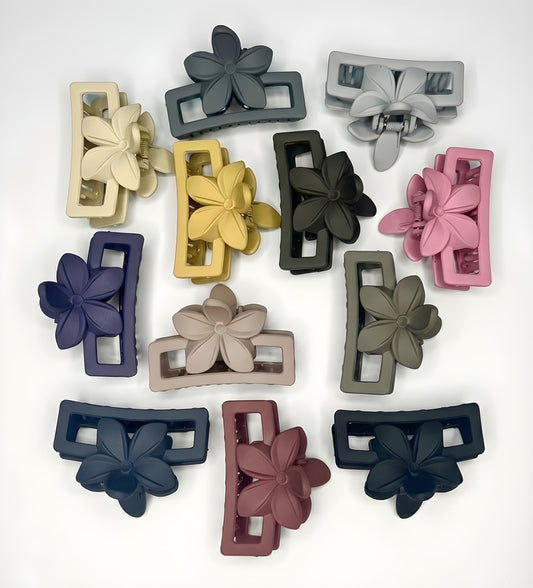 Pack of 2 @ ₹39 - Matte Medium Floral Rectangle Hair Claw Clip