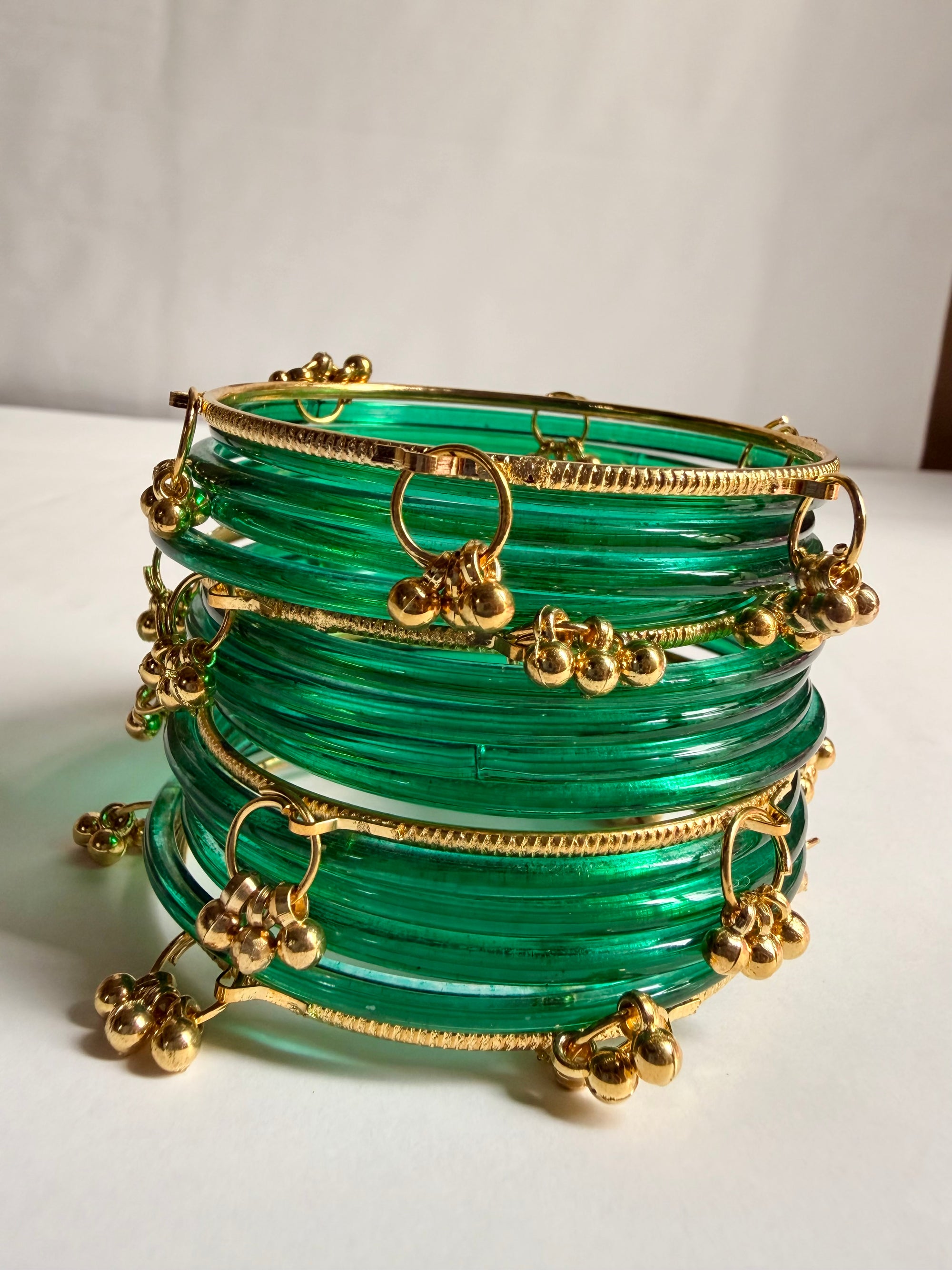 Peacock Green Jelly Bangles Set with Kashmiri Bangles