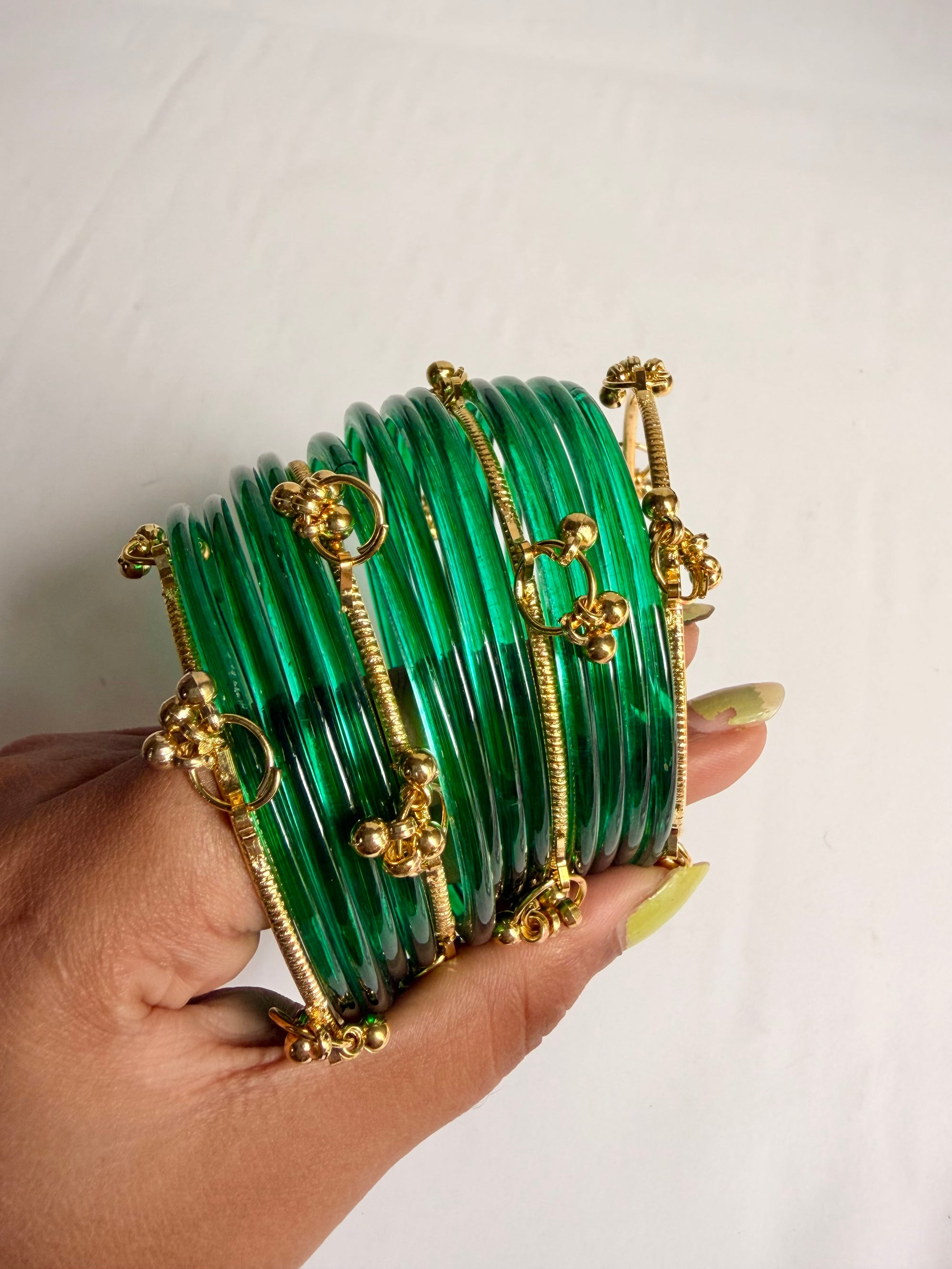 Peacock Green Jelly Bangles Set with Kashmiri Bangles