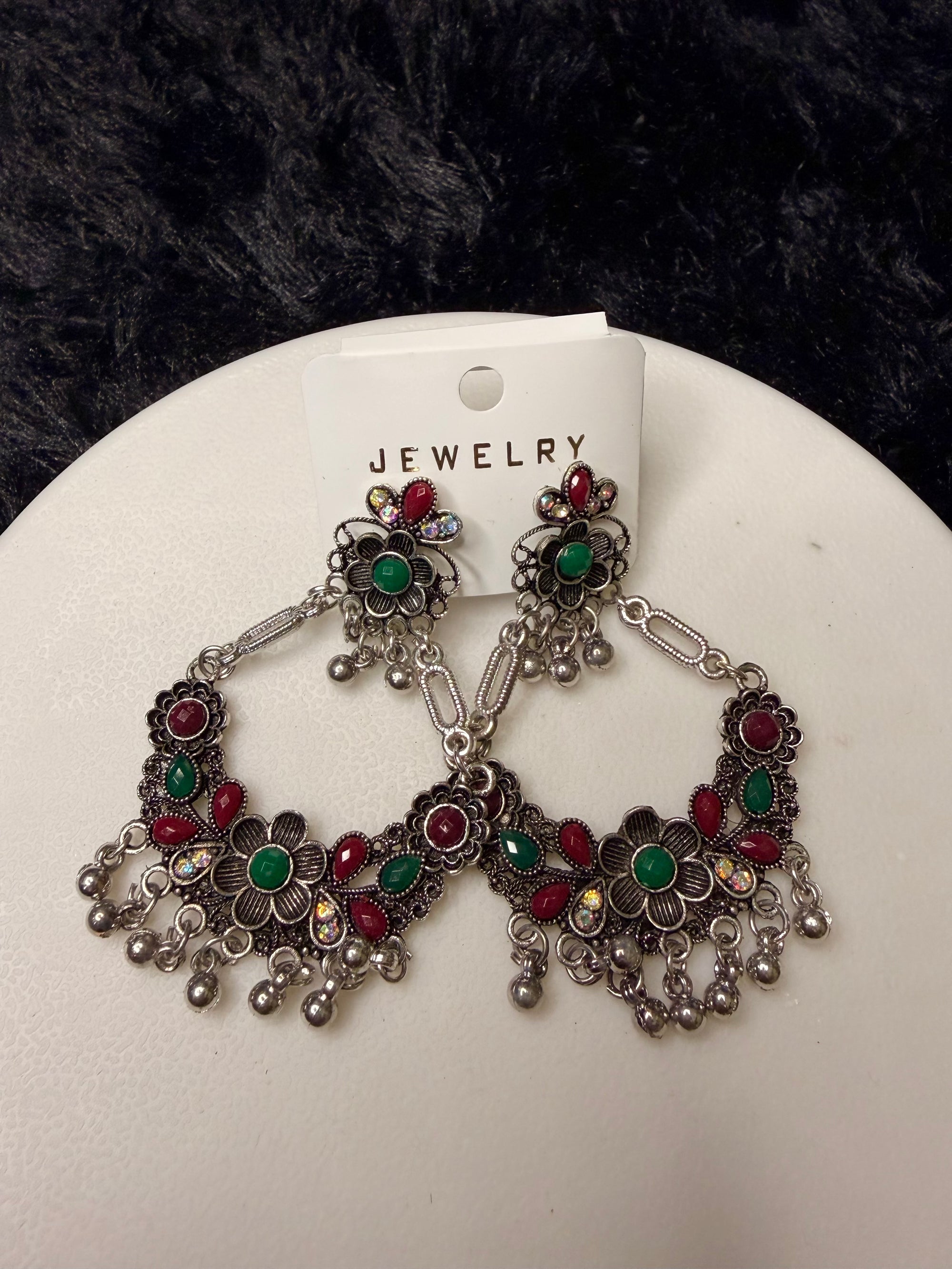 Oxidised Floral Chandbali Earrings for Women