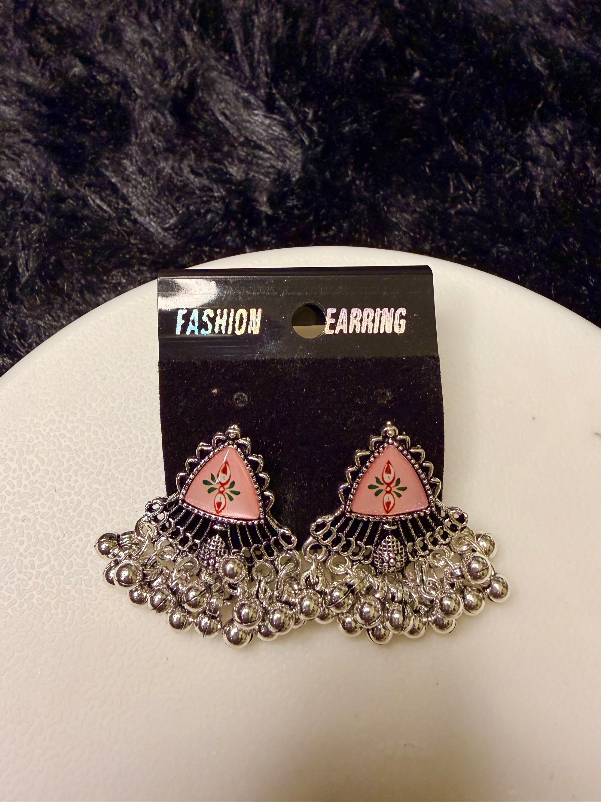 Pink Oxidised Bugadi Earrings for Women