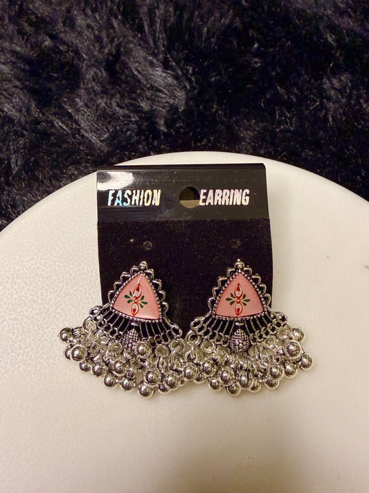 Pink Oxidised Bugadi Earrings for Women