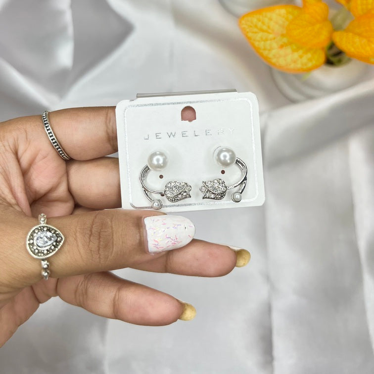 Elegant Crystal Rose and Pearl Ear Cuffs - Liwitan