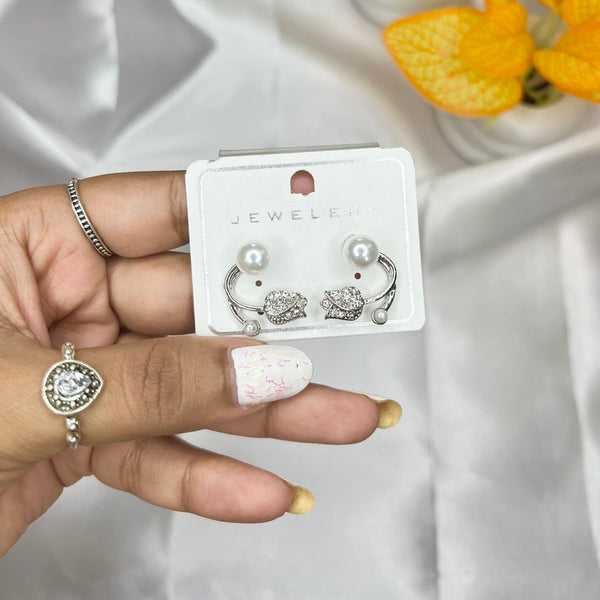 Elegant Crystal Rose and Pearl Ear Cuffs - Liwitan