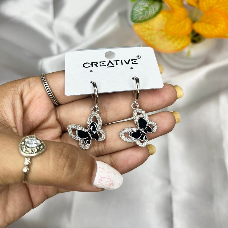 Crystal Butterfly Dangle Hoop Earrings - Liwitan