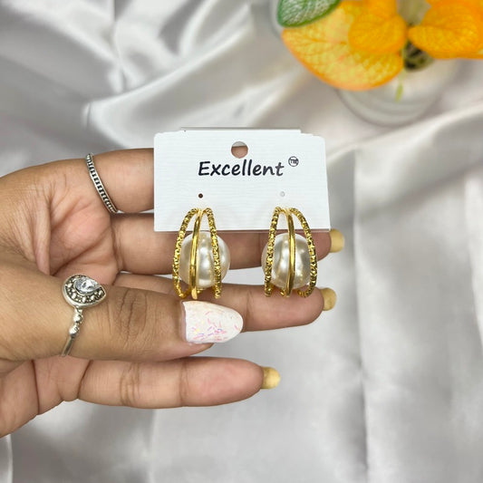 Textured Gold Caged Pearl Hoop Earrings - Liwitan