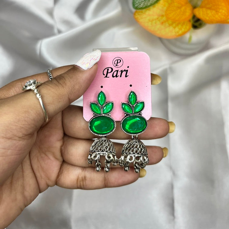 Colorful Stone Jhumka Earrings - Liwitan