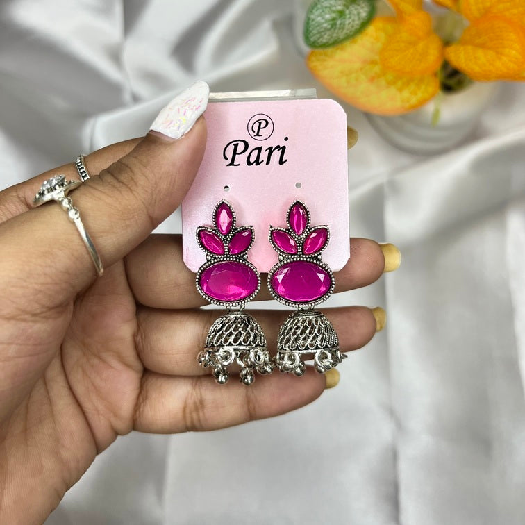 Colorful Stone Jhumka Earrings - Liwitan
