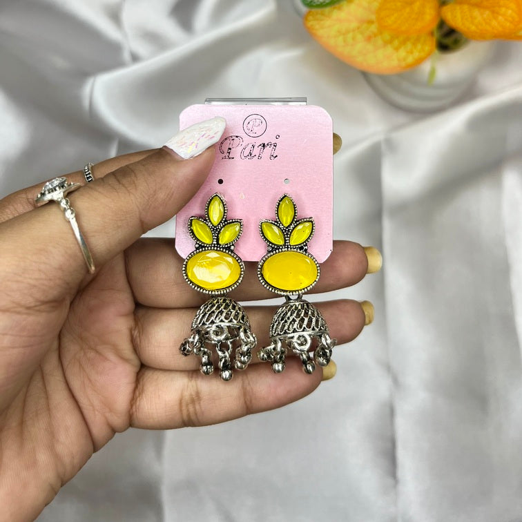 Colorful Stone Jhumka Earrings - Liwitan