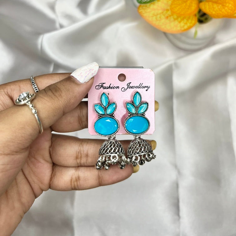 Colorful Stone Jhumka Earrings - Liwitan