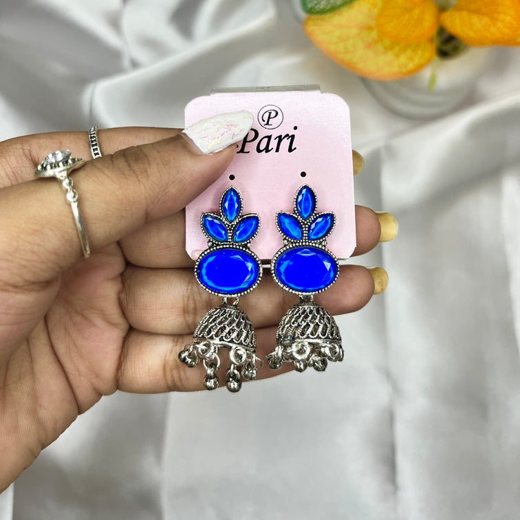 Colorful Stone Jhumka Earrings - Liwitan