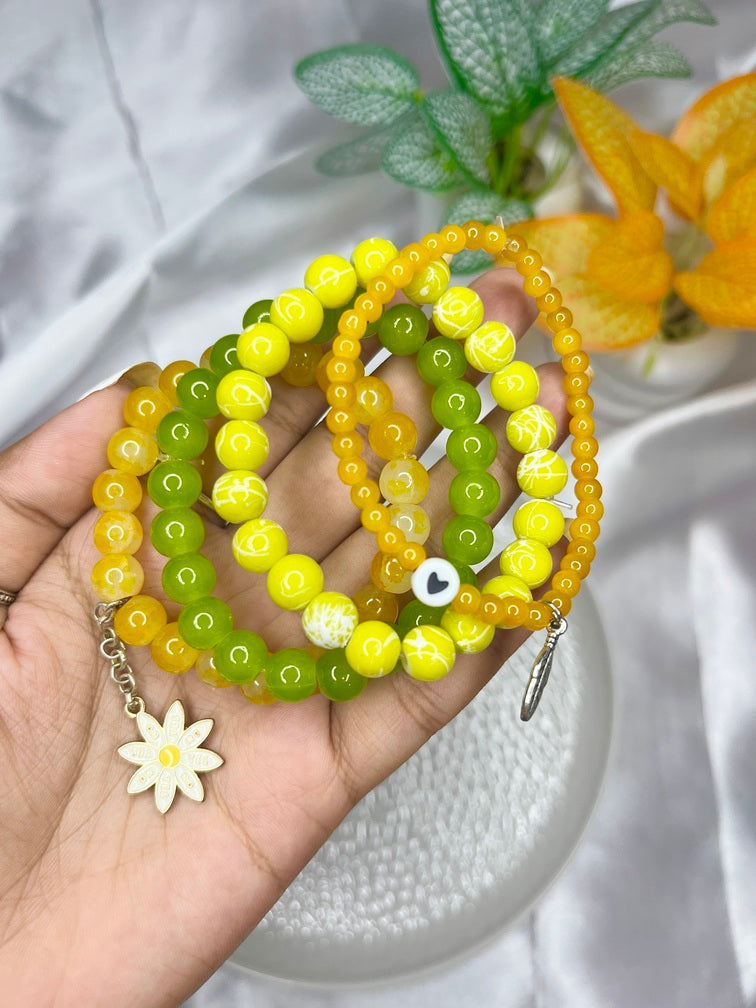 Green & Yellow Daisy Charm Bracelet Stack - Liwitan