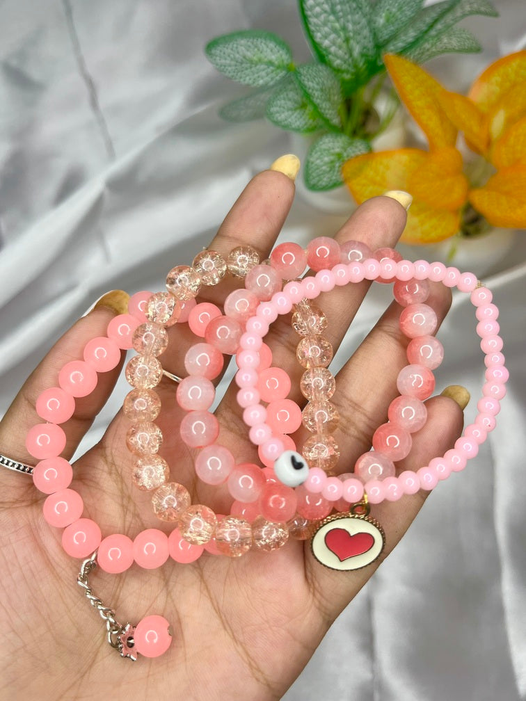 Pink & Peach Charm Bracelet Stack - Liwitan