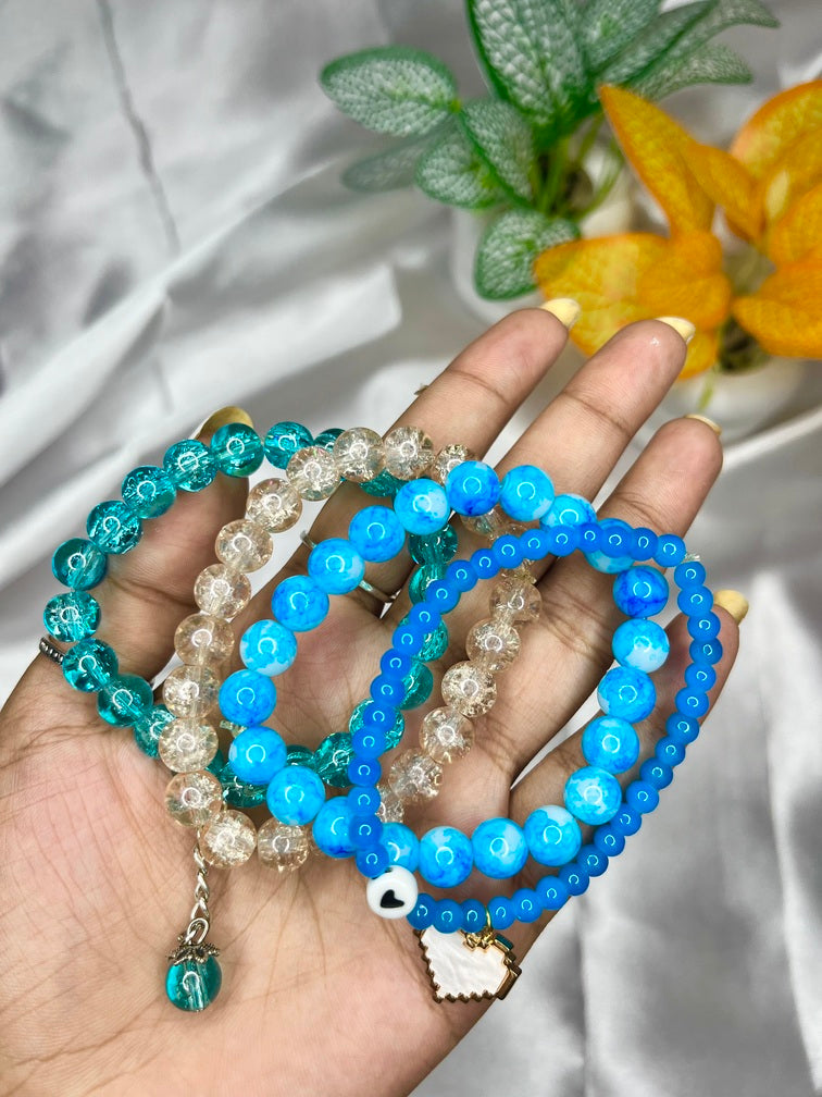 Blue & Teal Beaded Bracelet Stack - Liwitan