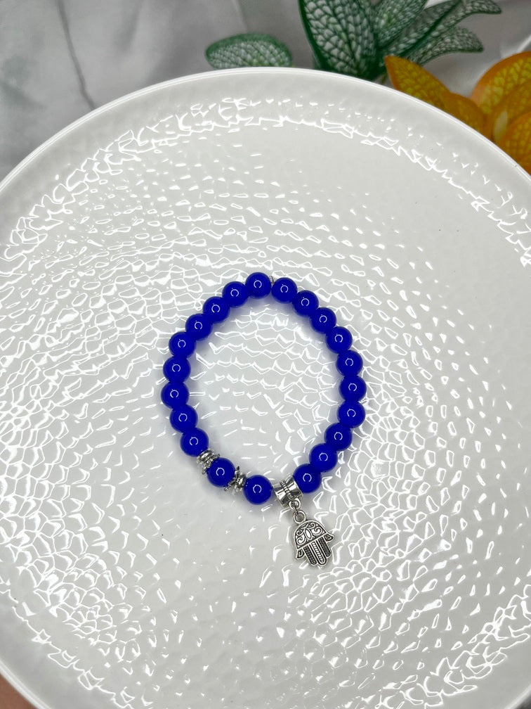 Royal Blue Hamsa Charm Elastic Bracelet - Liwitan