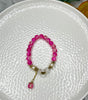 Fuchsia & Pearl Flower Charm Elastic Bracelet - Liwitan