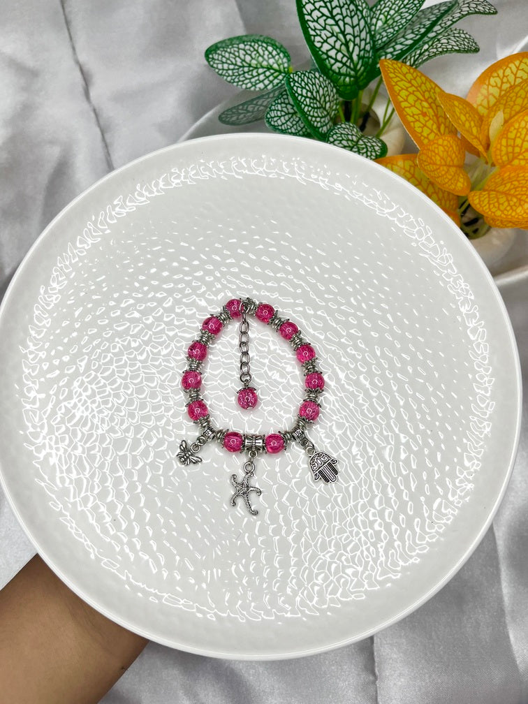 Fuchsia Beaded Charm Bracelet - Liwitan